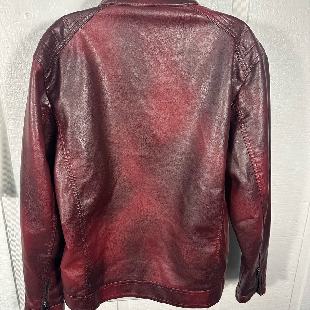 Burgundy Faux Leather Bomber Jacket No Size See Measurements EUC - Picture 9 of 11